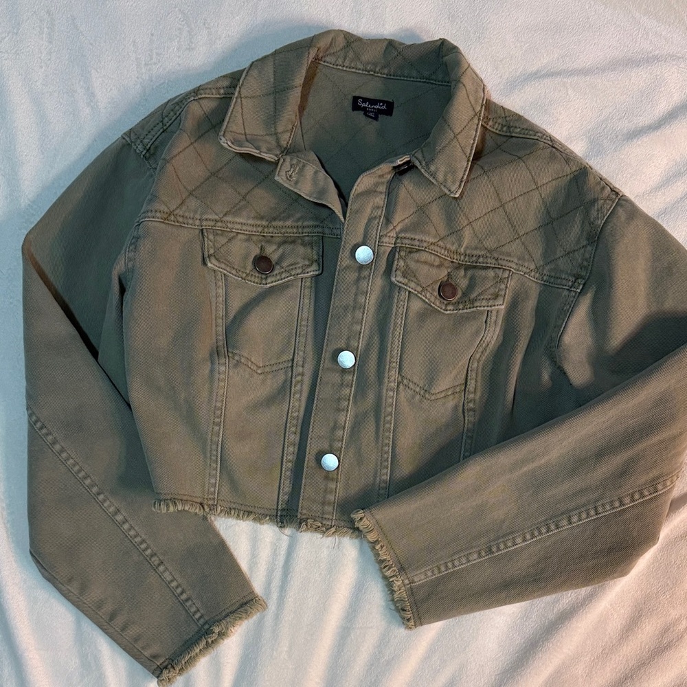 Spendid Women’s Denim Olive Green Cropped Jacket Small